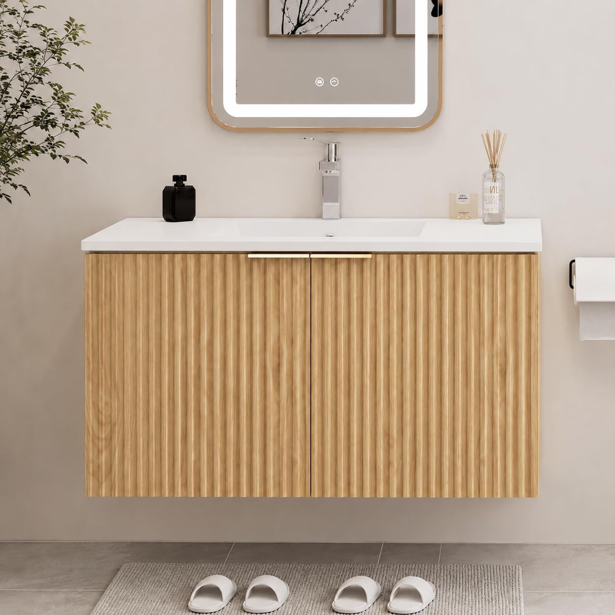 Furniture Hardware Fittings - Moderne zwevende badkamermeubel met golvende, gestructureerde