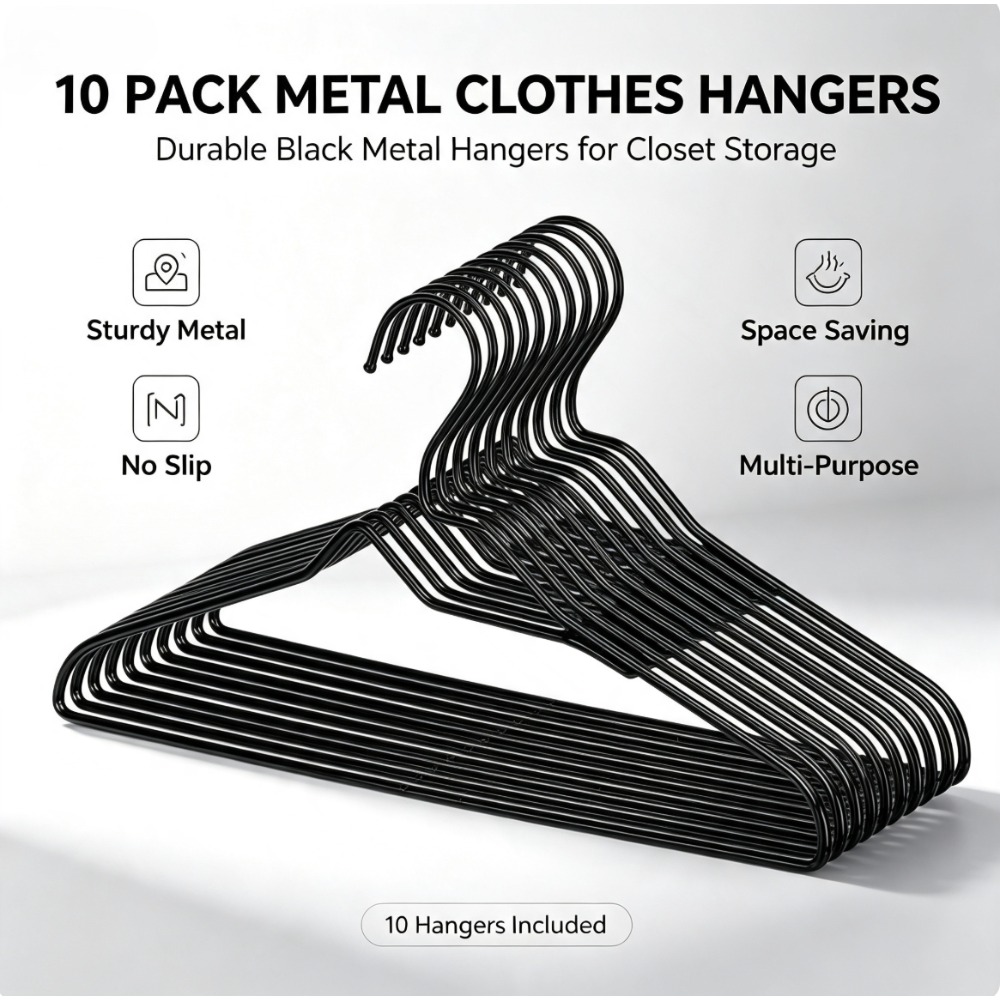 Furniture Hardware Accessories - 10-delige set zwarte antislip kledinghangers, chromen